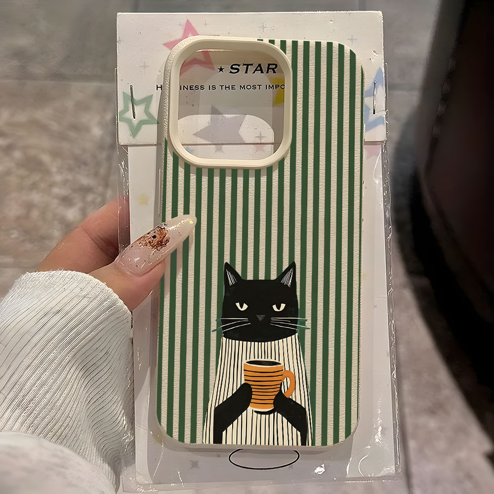 Phone Cases Xs Max - Komik Kahve Kedi Desenli Lychee Telefon