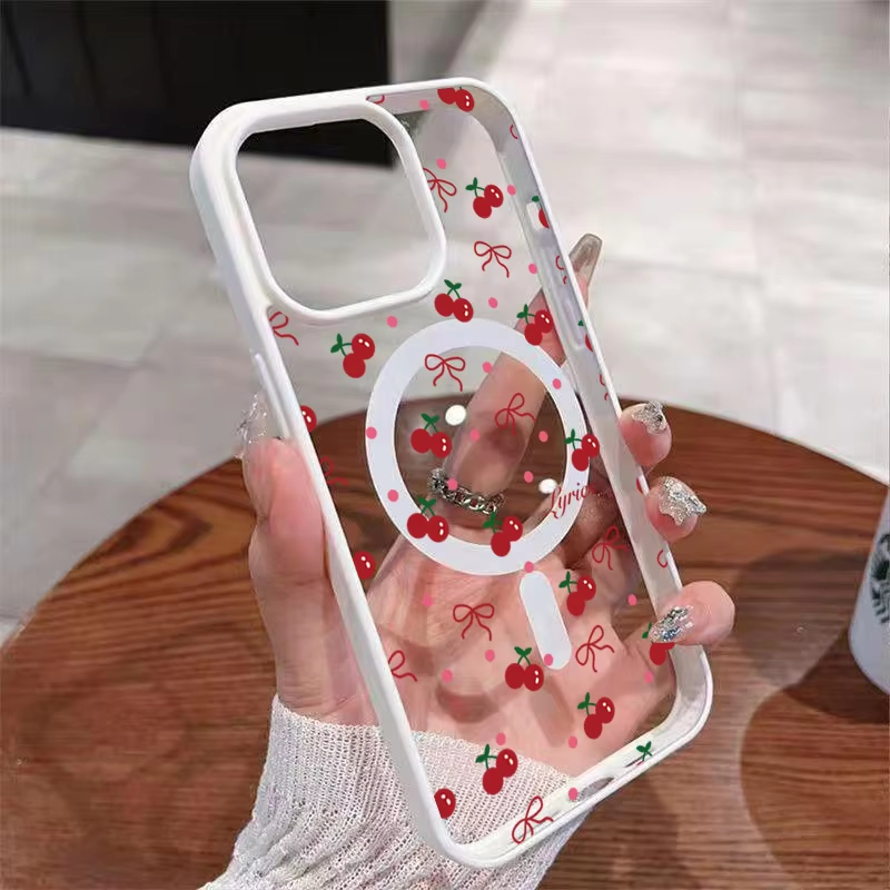 Phone Cases Red - Kırmızı Kiraz Baskılı Manyetik Telefon Kılıfı