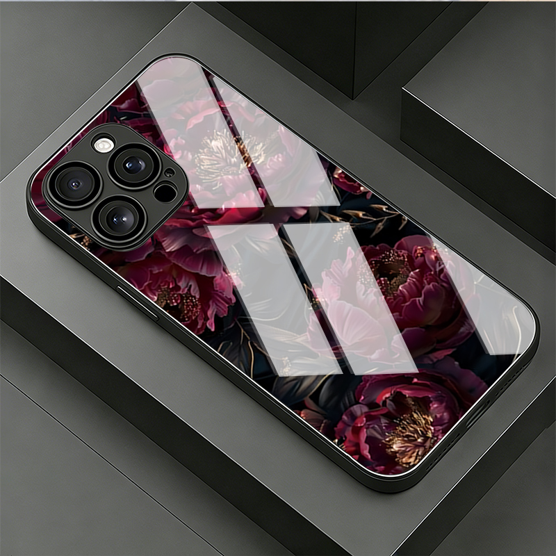 Phone Cases Vogue - Vogue Koyu Kırmızı Gül Temperli Cam