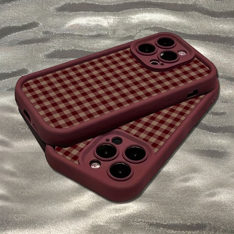 Phone Cases Red - Şarap Kırmızısı Vintage Kırmızı-Kahverengi Ekoseli TPU