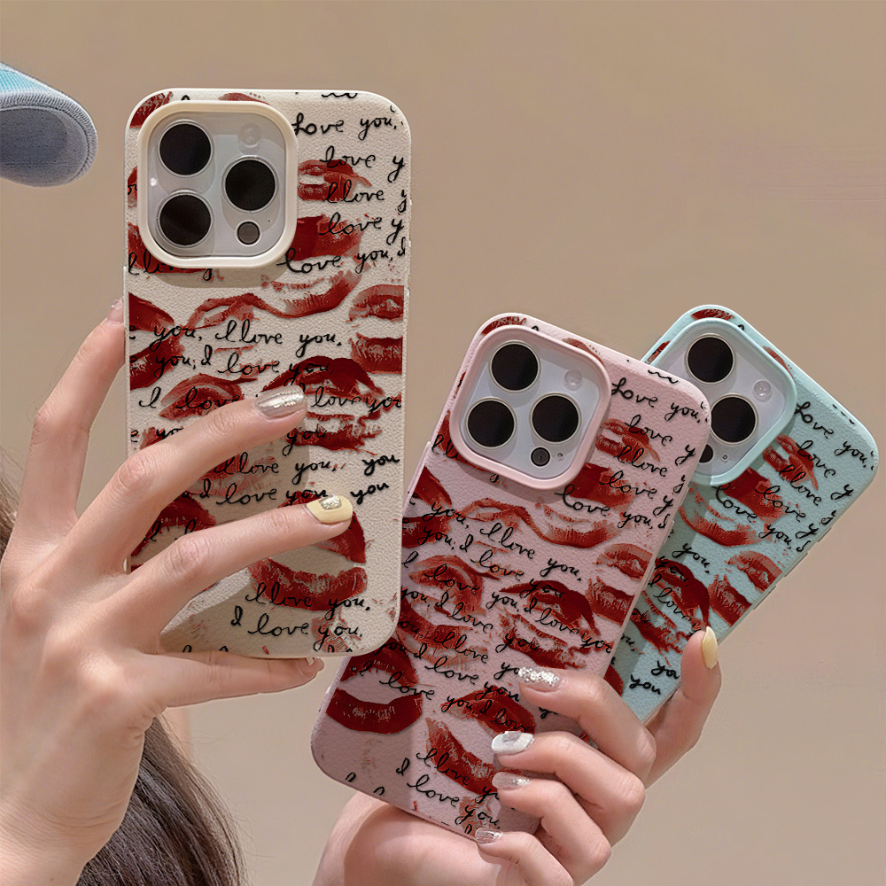 Phone Cases Red - Parlak Kırmızı Dudaklı Deri Telefon Kılıfı